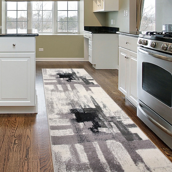 World Rug Gallery Contemporary Modern Abstract Runner Rug 2'x7' Black 950BLACK2X7 - main